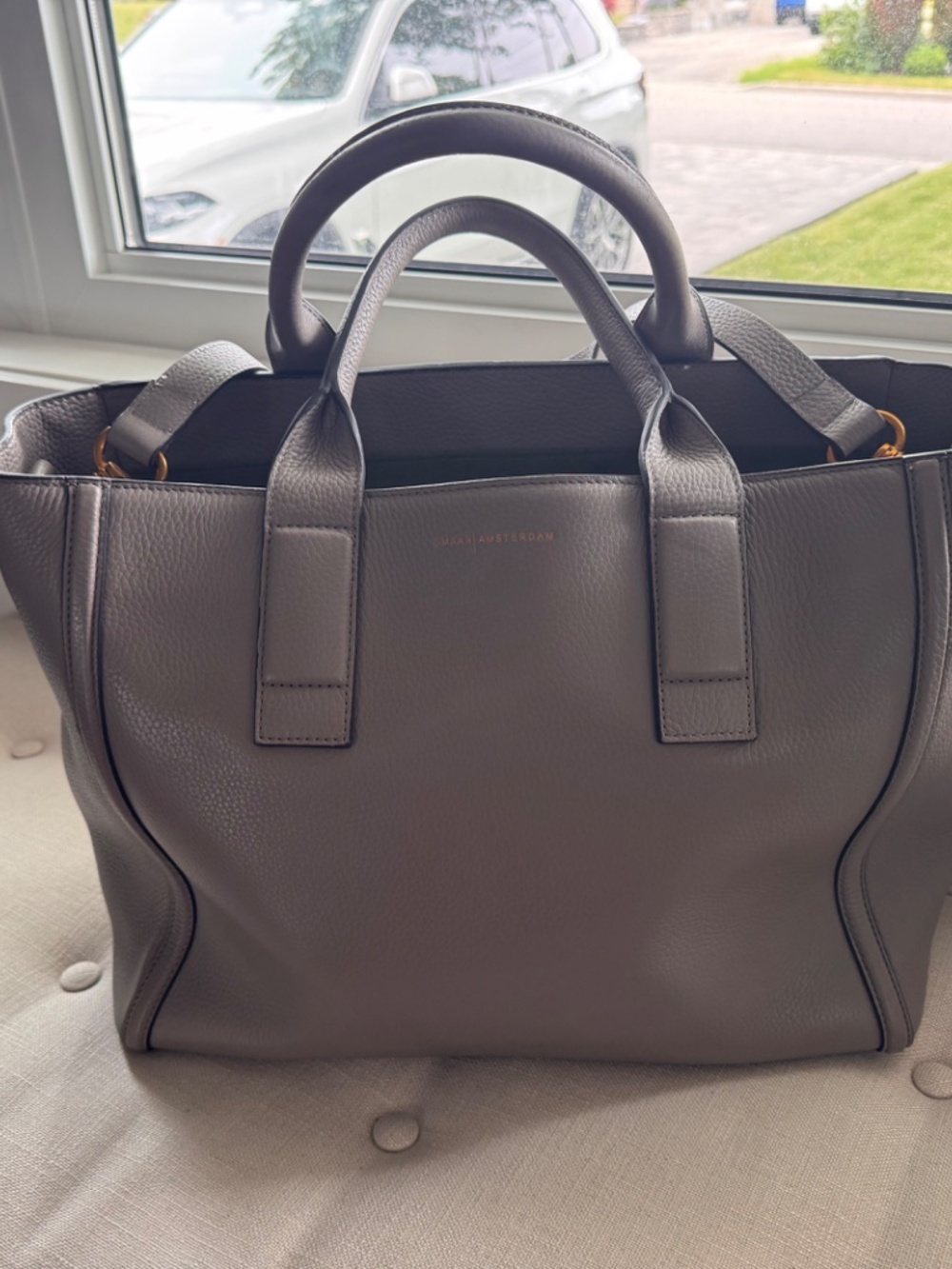 SMAAK Amsterdam Grey Pebbled Leather Laptop Tote | Shoulder & Top Handles - Picture 5 of 12